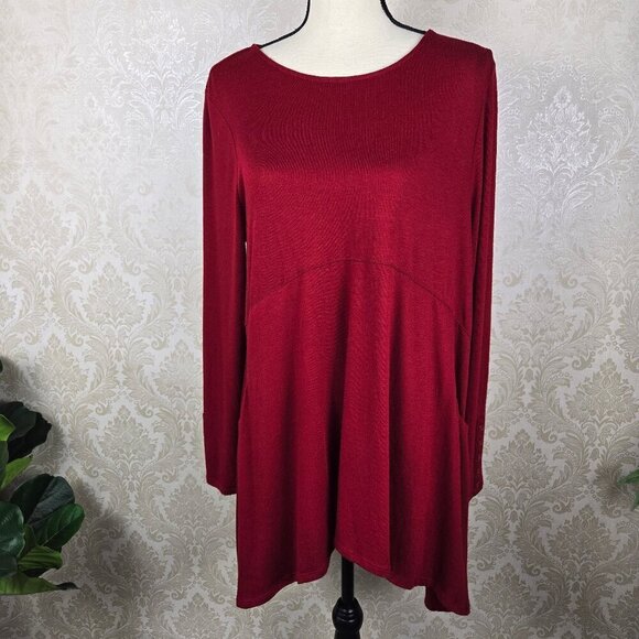 Chico’s Size 1 (US Med) Dark Red Swing Dress/Tunic Long Sleeve Pockets - Picture 1 of 14